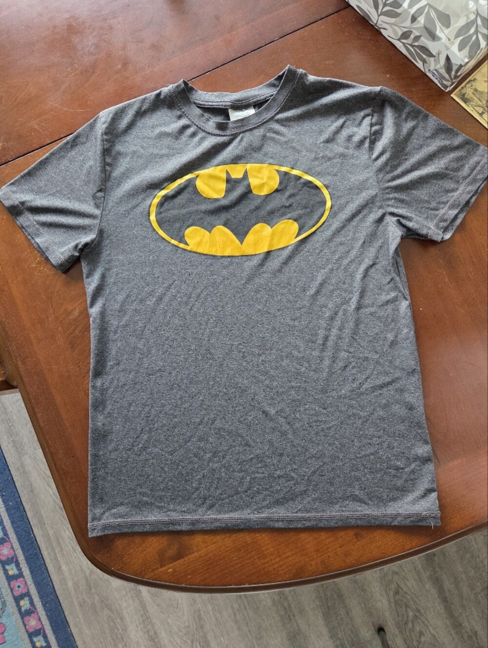 Gray T-Shirt with Yellow Batman Emblem